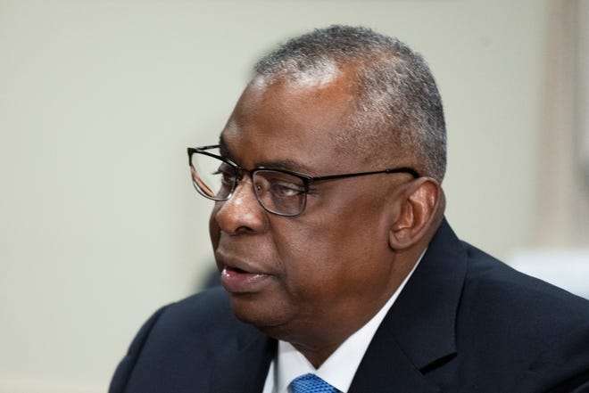 Defense Secretary Lloyd Austin speaks during a meeting with German Defense Minister Boris Pistorius at the Pentagon in Washington, June 28, 2023.