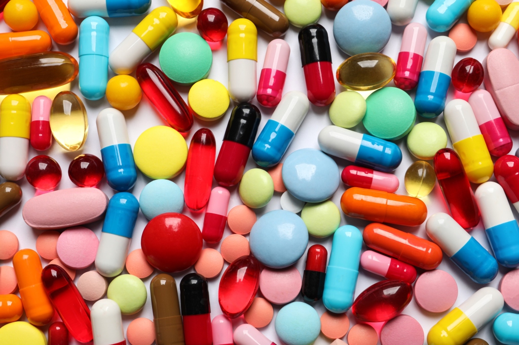 Stock image of dietary supplement pills.